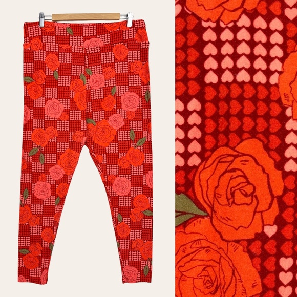LuLaRoe Valentine’s Day Heart Rose Printed Comfy High Rise Lounge Pants Leggings - Picture 1 of 9